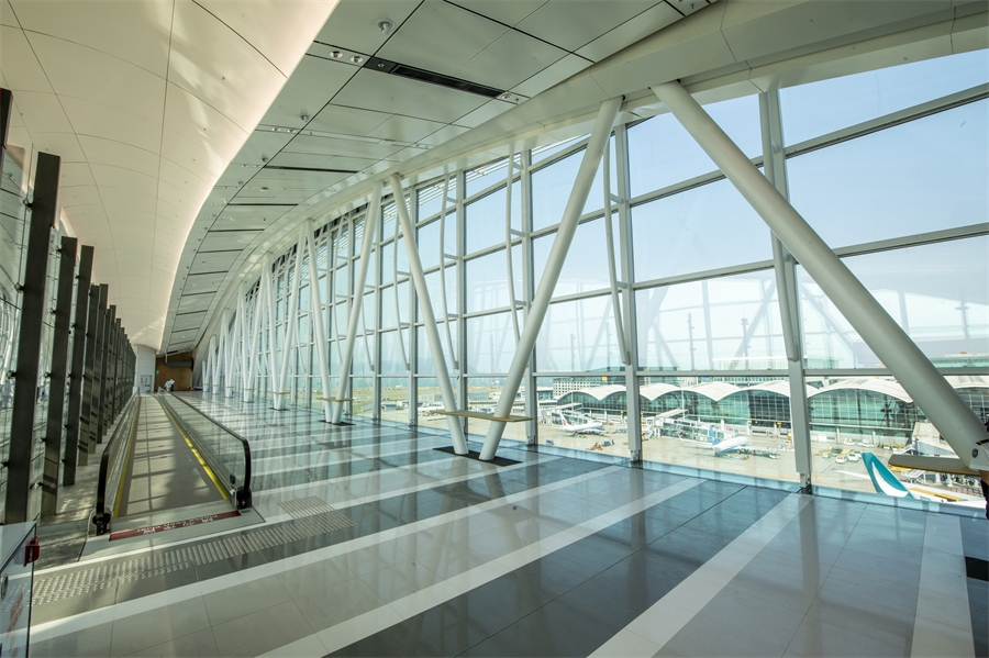 Airport terminal with promotional displays